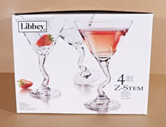 Vintage Libbey Z-Stem Zig Zag Martini Cocktail Glass 9oz Set of 4 with Box