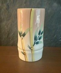 Weil Ware Pink Bamboo Tumbler Malay Bambu California Pottery Vintage 1940s 5.25″