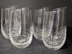 Set Of 4 Pier 1 Crackle Clear Angled Rim 6″ Highball Tumbler Glasses