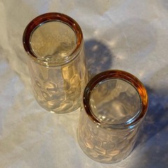 Vintage 2 Rare Jeanette Glass & Carnival Iridescent Lustre Honeycomb Tumblers 5”