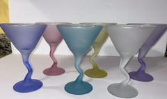 Vintage Libbey Martini Z Stem Martini Glasses Pastel Satin Watusi Set Of 6. EUC