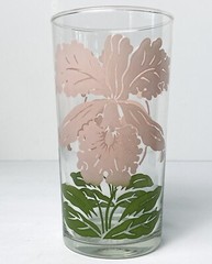 Vintage Swanky Swig Glass Tumbler Pink Green Iris Flower MCM 16oz Glasses Set 4