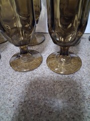 MCM Duz Crystal BROWN TAWNY Accent PANEL DESIGN Glass Ftd WATER GOBLETS Set of 8