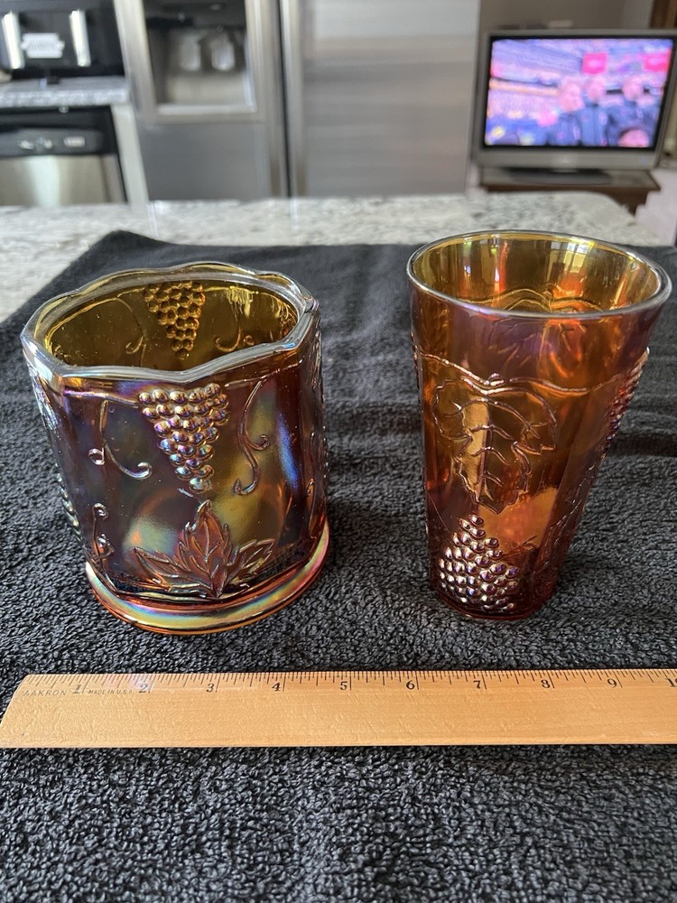Indiana Glass Harvest Gold carnival glass tumbler lot