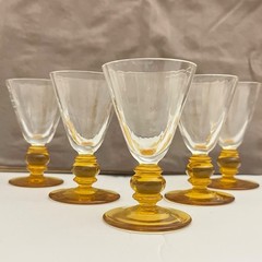 Vintage Fostoria Tiffin Liquor Cordial Stems Shot Glasses Amber Set Of 5