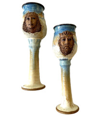 Ren Faire Stoneware Wine Goblets ELFSTONE POTTERY set King Queen Vintage