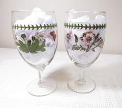 Portmeirion Botanic Garden Ice Tea Water Wine Stem Glass Goblets Rose & Daisy