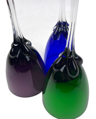 3 MURANO Hand Crafted Tall Long Ribbed Stemmed Wine Glasses Purple Blue Green