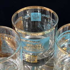 8 ~VTG MCM Libbey’s Old Fashioned Steamboat Glasses Teal Gold Southern Comfort