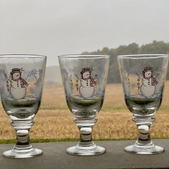 Libbey Cozy Snowman Goblet Glasses Christmas Winter Lot of 3