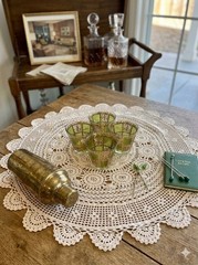 Set Of 4 Culver Prado Green 22K Gold Mid-century Lowball Rocks Glasses