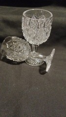 Antique Imperial Glass Daisy And Buttons Clear Crystal Cordial Glasses. (Set Of