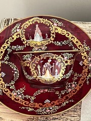 Salviati Venetian Glass Red Bohemian Enamel Gilt BOWL & PLATE Murano Antique