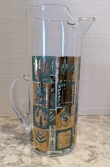 VINTAGE West Virginia Glass Clear w/Gold Folk Art Pitcher Applied Handle G1007