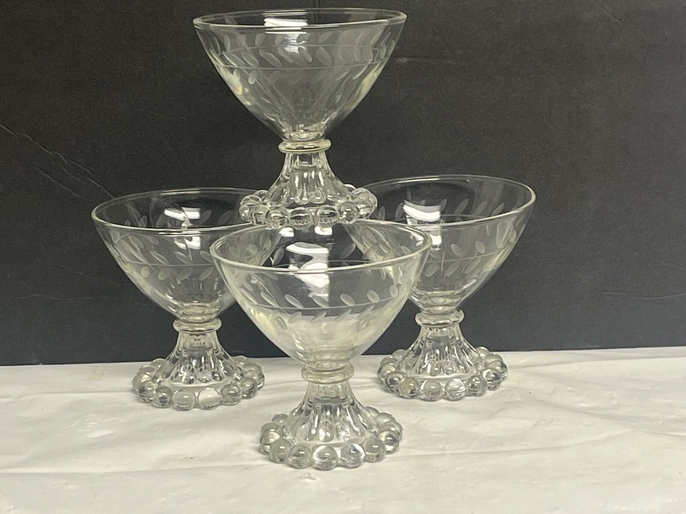 4 Sherbet Champagne Glasses Anchor Hocking Berwick Boopie Laurel Cut Glass MINT