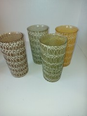 Spaghetti String Drizzle Tumblers 5-1/2” Lot (4) Vintage MCM