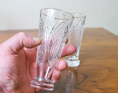 Pair of vintage crystal glasses identified as the «Petal» – soviet vintage 1970s