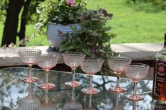 Antique Needle Etched PINK Cocktail ~ Martini Glasses, circa 1920’s Coupes