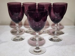 RARE SET OF 8- FOSTORIA WESTCHESTER AMETHYST TALL WATER GOBLETS GLASSES