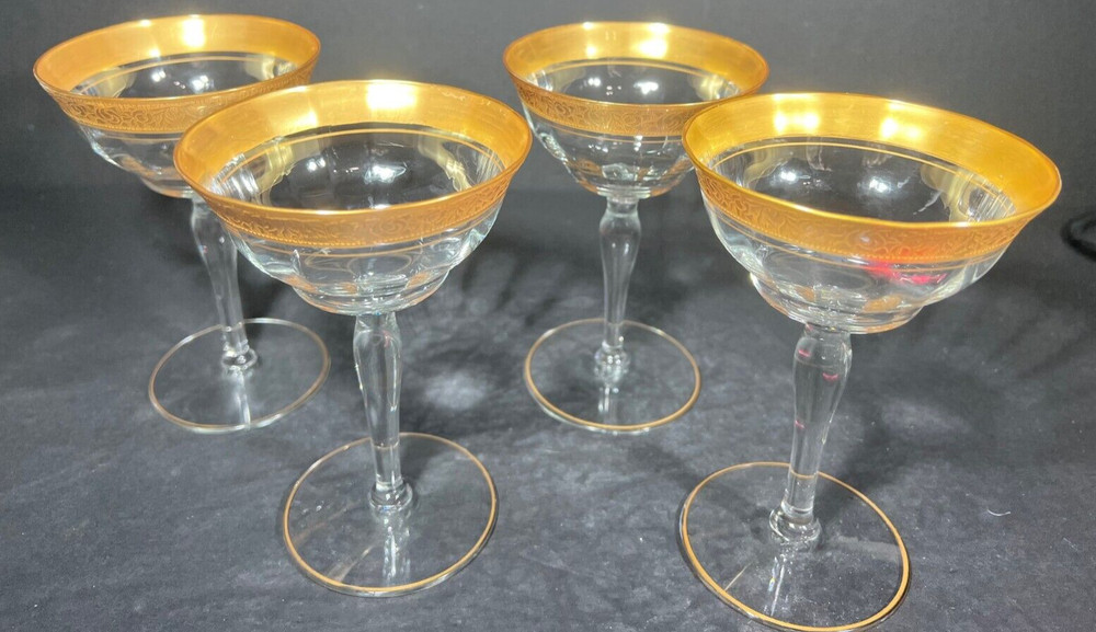 4 Tiffin Franciscan Rambler Rose Gold-Rimmed Optic Champagne Sherbet Glasses