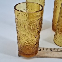 4 Vtg Brockway American Concord Amber Drinking Glasses Tumbler