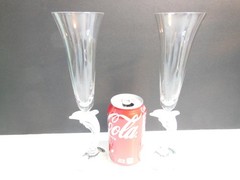 PAIR LENOX CRYSTAL DOLPHIN CHAMPAGNE FLUTES 10 1/8″