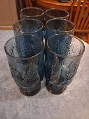 S/6 Libbey Normandy Blue Stone Textured Barware Juice Glass Vtg MCM Circa 80’s