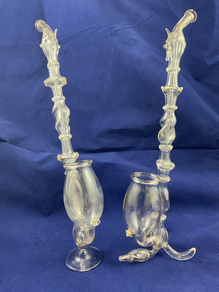 vintage art glass brandy/whiskey pipe pair