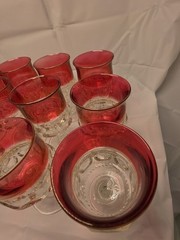 Kings Crown Tiffin Ruby Cranberry Red Stemmed Thumbprint Glass Wine Water Goblet