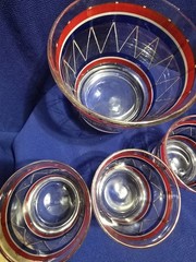 VTG MCM 6PC HARD TO FIND PATRIOTIC BAR SET W ICE BUCKET/HOLDER