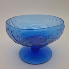 Vtg MCM Morgantown Crinkle Glass Cobalt Blue Footed Bowl SET of 2 Daiquiri