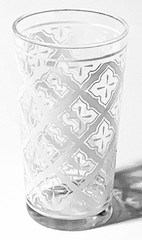 Clear Glass with White Mid Century Geometric Pattern 10 oz. Tumblers Set of 4
