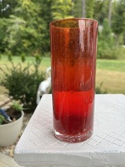 Ruby Red Hand Blown Bubble Glass HighBall Tumbler Studio Nova Truck 4 Amberina