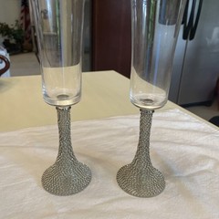 Wedding Champagne Rhinestone Bling Stemmed Toasting Glasses Set- 9.75”T