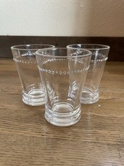 Set of 3 Pressed Glass Clear Tumblers-4″High-Raised Dots Below Rim Tapered Shape
