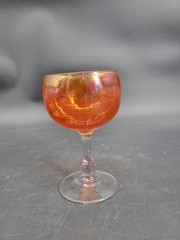 Vintage Iridescent Tangerine Glass Wine Glass with Long Stem 6.5″ Tall