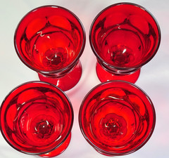 Fostoria Argus Ruby Red Stemmed 6.5″ Water Goblets Wine Glasses Set of 4 MCM