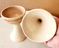 Vintage Mid Century Art Pottery Stoneware Wine Goblet Chalice Set of 2
