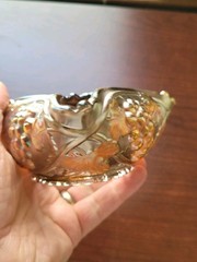 Super Iridized Goofus Glass US Glass Carnival Glass Palm Beach Tricorner Bowl