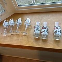 7 LIBBEY CURRIER IVES WINTER VILLAGE SNOW SCENE 3 Tall Tumblers & 4 Goblets
