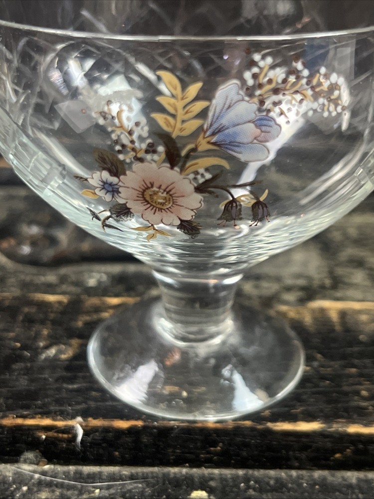 Delicate Painted Cut Crystal Champagne Coupe Sherbet Glass Stem