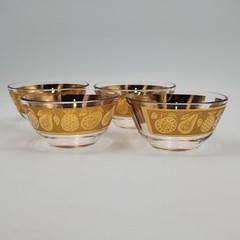 Vtg Set Of 4 Signed Culver 22k Gold Glass Fruit/Snack Bowls Florentine Pattern