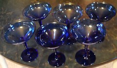 Vintage MCM Set 6 HAND BLOWN COBALT BLUE Champagne/Sherbet Glasses WIDE BELL TOP