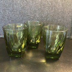 Vintage 1960’s 1970’s Green On The Rocks Juice Whiskey Glasses Set Of 3