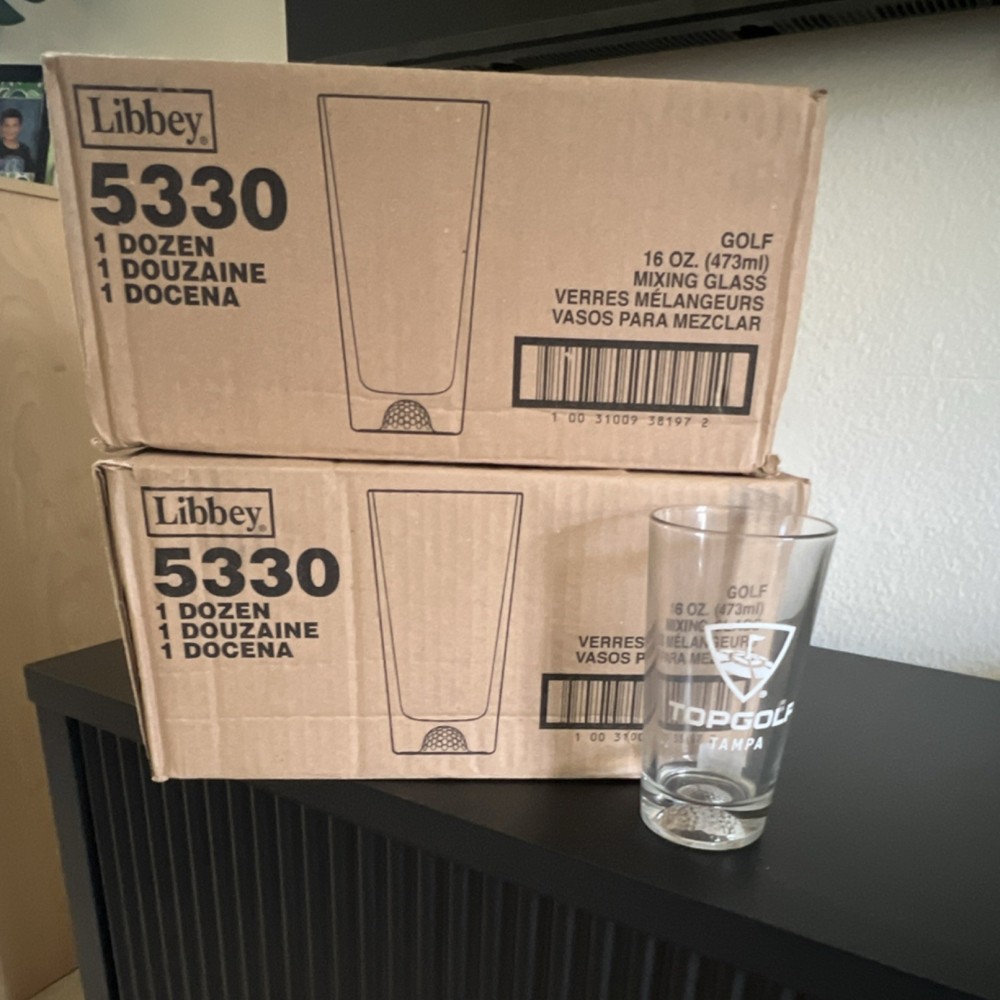 Libbey 5330 Mixing Glass 16 oz Topgolf Tampa Logo Clear Glass