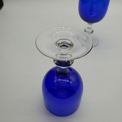 2 Vintage Wine Stemmed Cobalt Blue and Clear Glasses