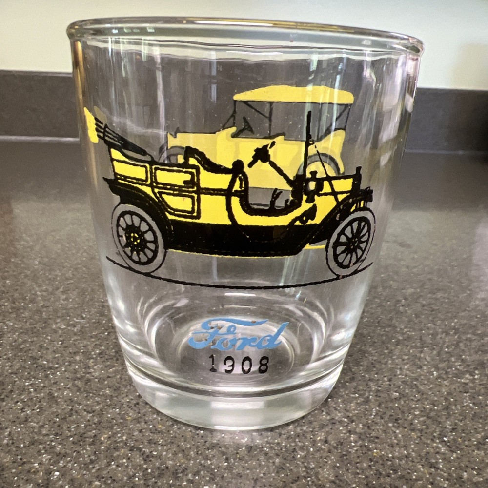 Vintage Hazel-Atlas Antique Car Drinking Glass FORD/CHEVROLET Tumbler