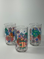 Set of 3 RARE Vintage Libbey Parrot Fish Glass Juice Glasses 4.5″
