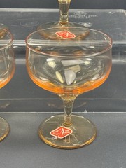 Set 4 Vintage Bryce Hand Blown Amber Coupe Champagne Glasses Stemware Original