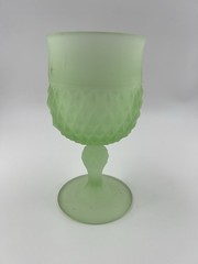 Vintage Green Satin Frosted Diamond Point Goblet by Indiana Glass Co.